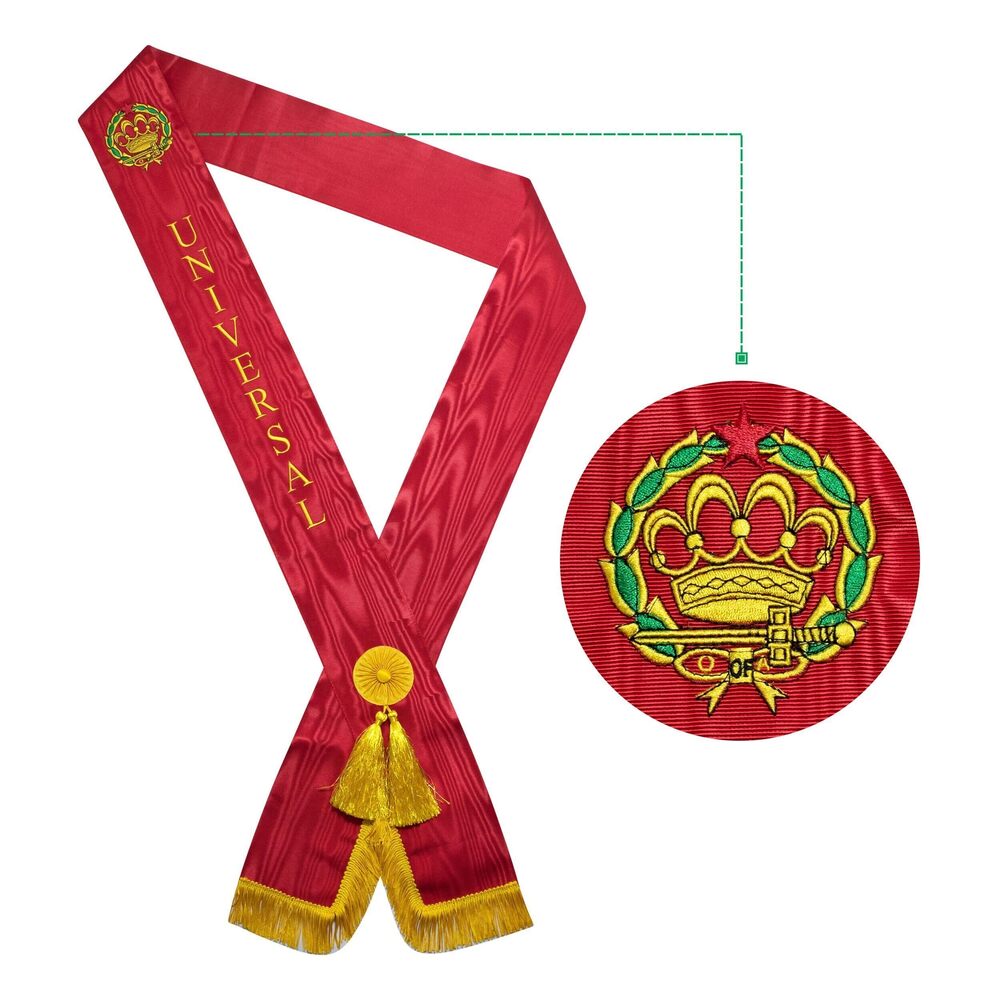 7490 Universal Amaranth Sash Half lined Premium Quality, Red Moire Ribbon: